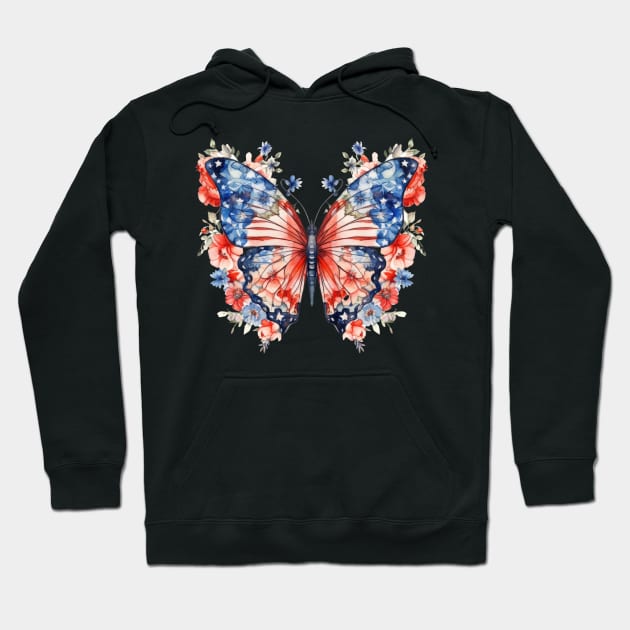 Red, White and Blue Butterfly Hoodie by Kingdom Arts and Designs